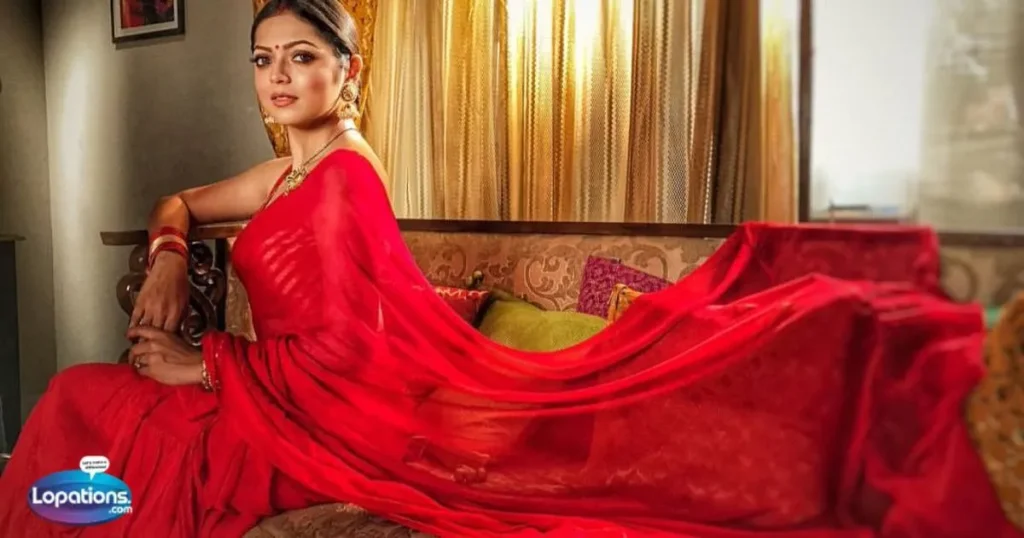 Red Saree Caption